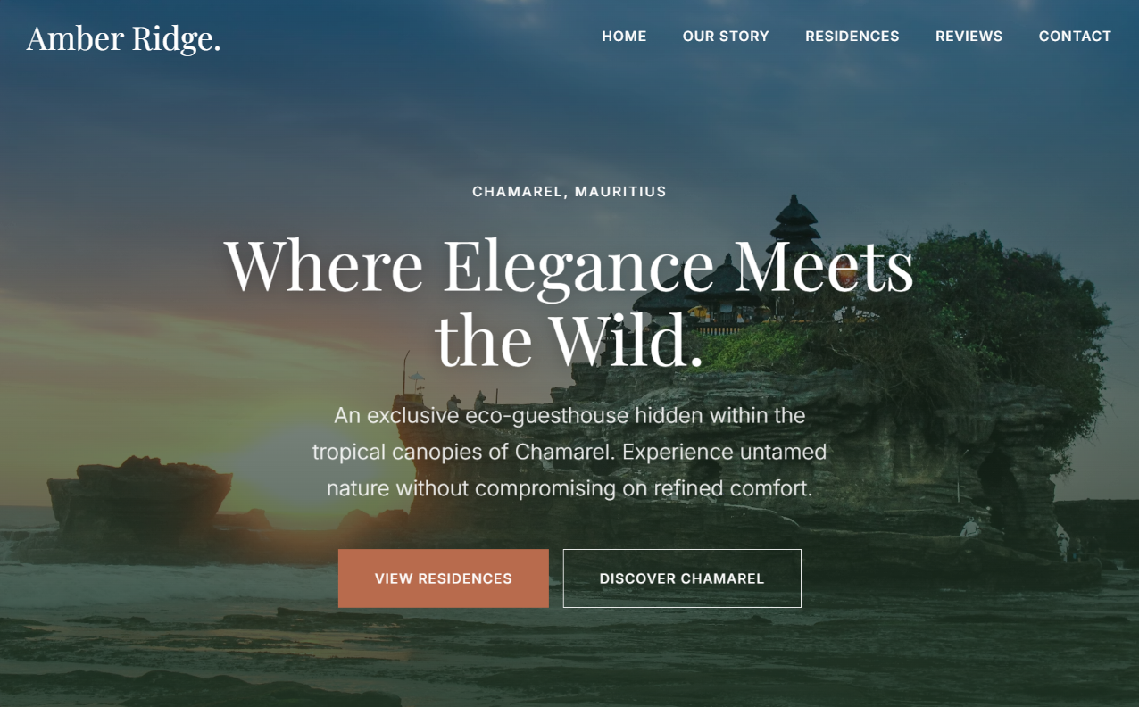 Amber Ridge Retreat Luxury Eco-Guesthouse Website Screenshot