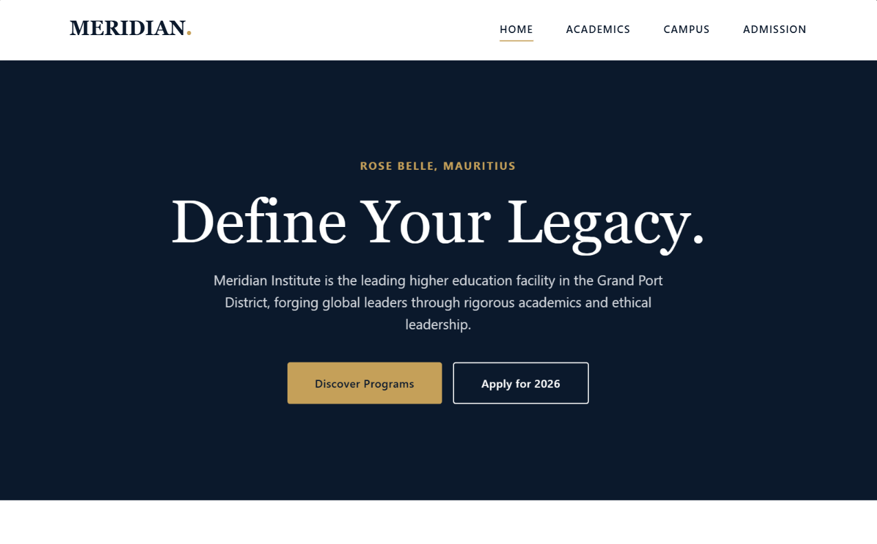 Meridian Institute Educational Website Screenshot